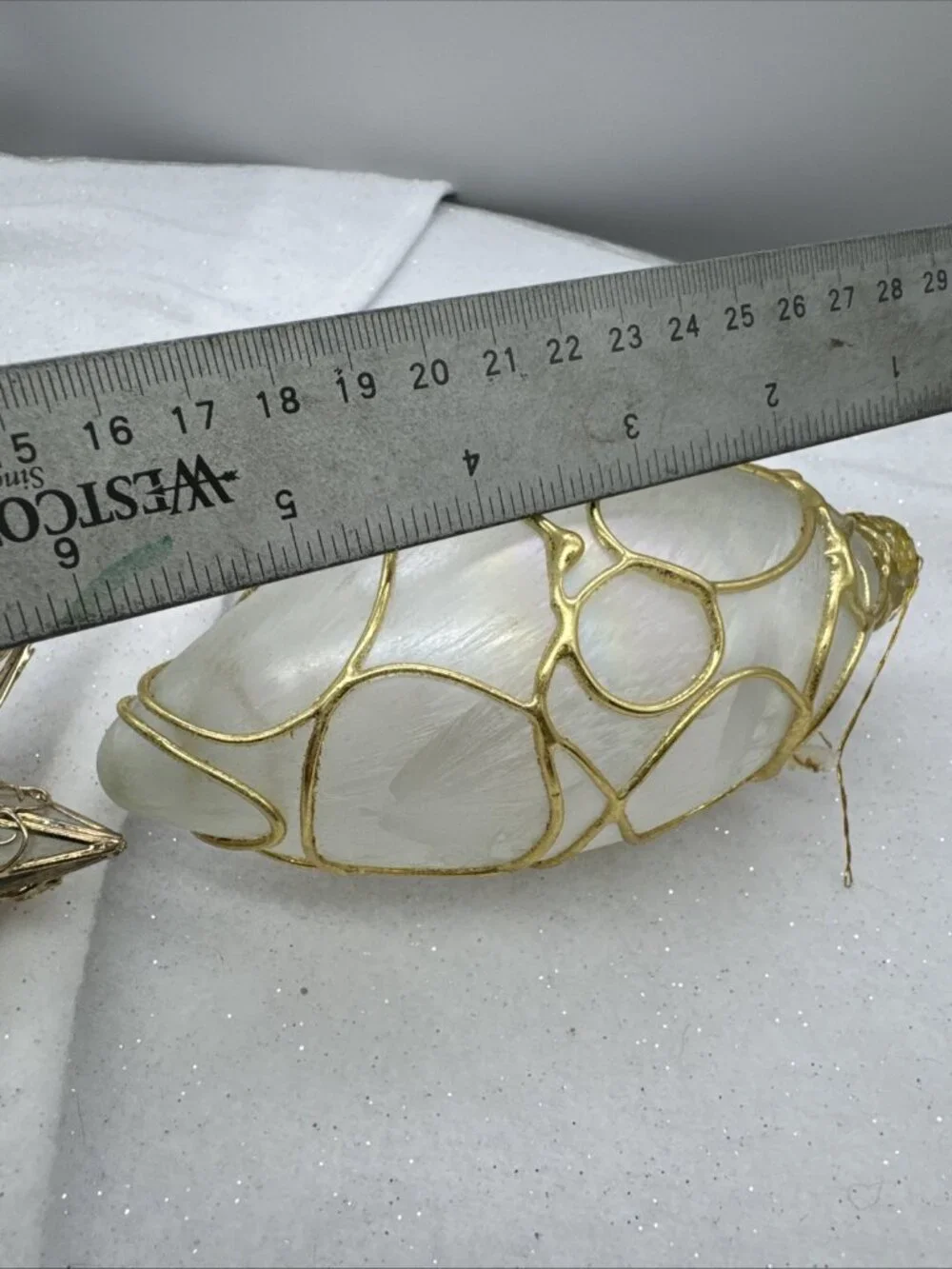 Vintage Star/Oval Capiz Shell Ornaments Christmas 3D Gold Tone Filigree Philipin
